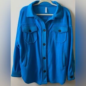 Zenana All About the Fleece Button-Down Shacket in Deep Sky Med QJ-4003D4